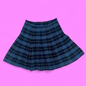 Handmade Blue and black plaid mini skirt school girl